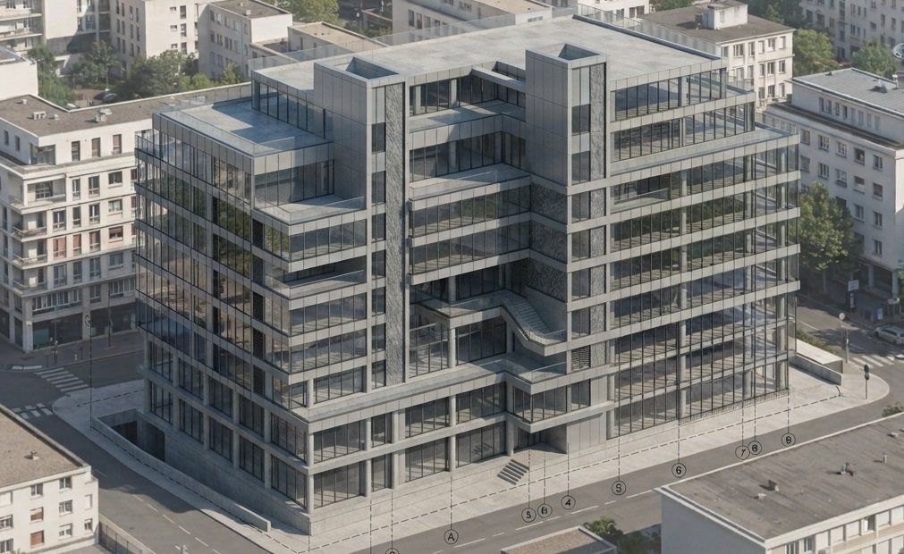 Modélisation BIM structure béton armé - immeuble de bureaux R+6